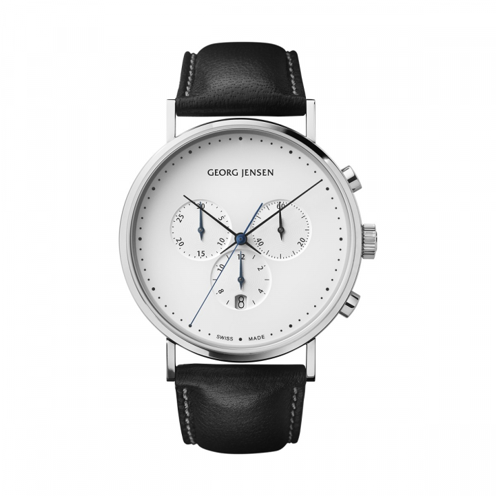 Product Image for Georg Jensen KOPPEL Klokke 41MM CHRONO QUARTZ, WHITE DIAL, BLACK CALF STRAP