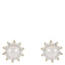 Line pearl Earrings Gold i gruppen Øredobber / Perleøredobber hos SCANDINAVIAN JEWELRY DESIGN (1360-6600-362)