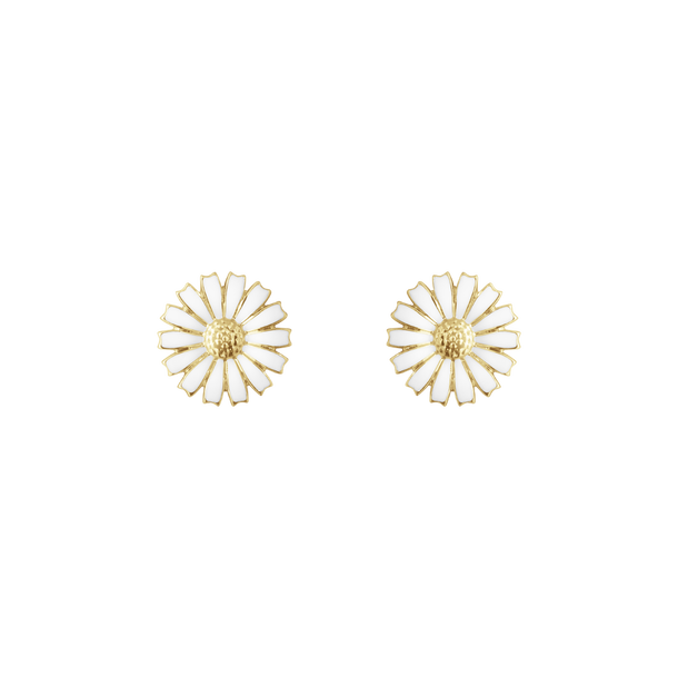 DAISY Earrings Gold-plated Silver WHITE ENAMEL 11 MM i gruppen Øredobber / Gulløredobber hos SCANDINAVIAN JEWELRY DESIGN (20001720)