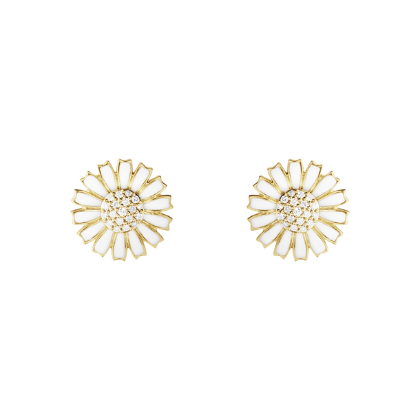 DAISY Earrings Gold-plated Silver Diamonds WHITE ENAMEL 11 MM i gruppen Øredobber / Diamantøredobber hos SCANDINAVIAN JEWELRY DESIGN (20001726)