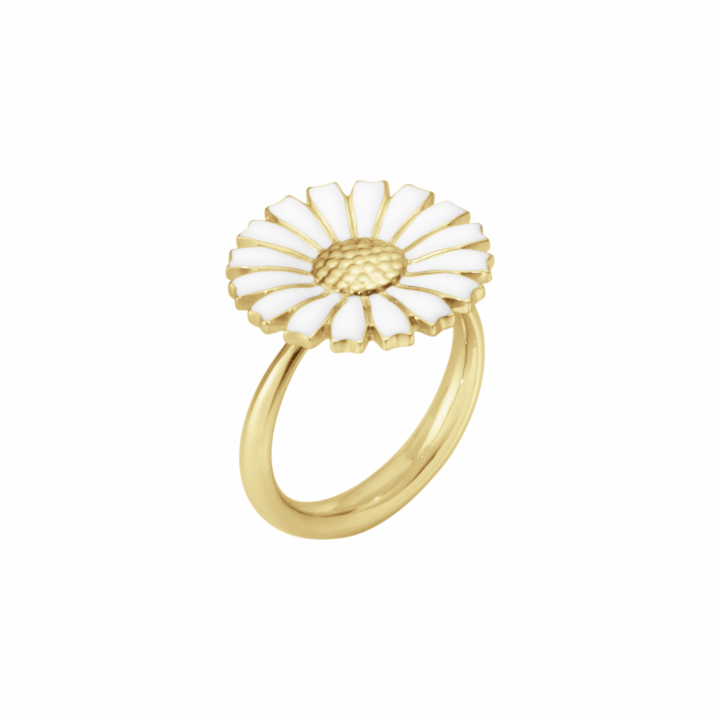 DAISY Ring gold-plated WHITE ENAMEL 18 MM i gruppen Ringer / Gullringer hos SCANDINAVIAN JEWELRY DESIGN (2000177300)