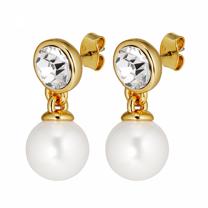 NETTE Gull CRYSTAL/WHITE PEARL i gruppen Øredobber / Gulløredobber hos SCANDINAVIAN JEWELRY DESIGN (440026)