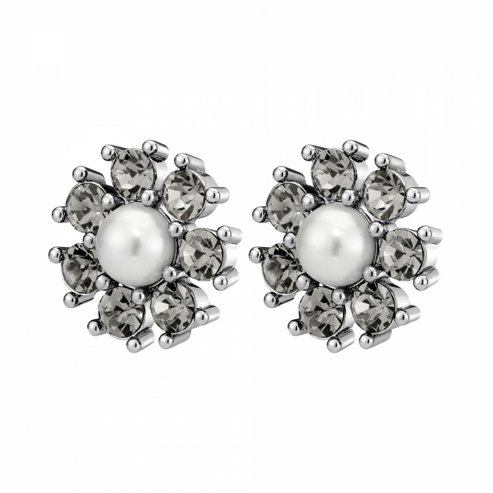 AUDE SS GREY/WHITE PEARL Earrings Silver i gruppen Øredobber / Perleøredobber hos SCANDINAVIAN JEWELRY DESIGN (450100)