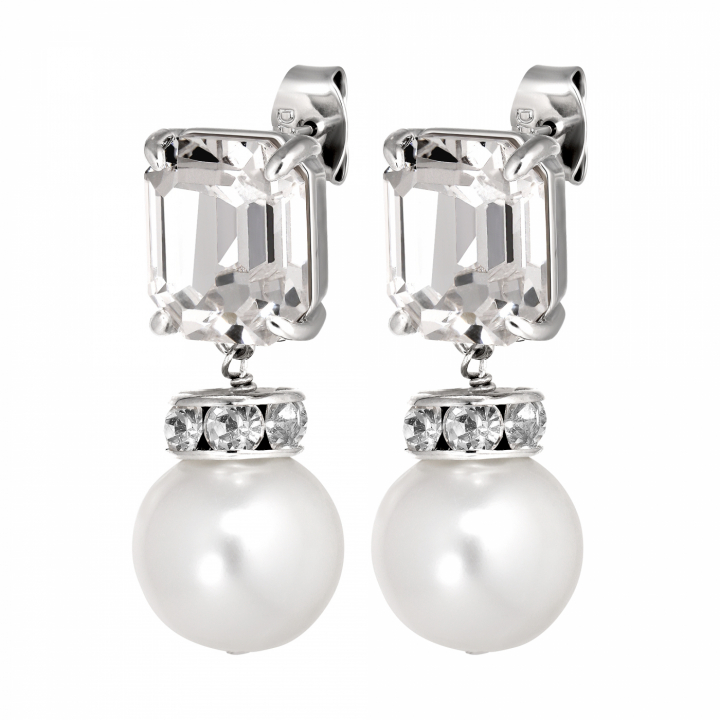 WALI SS CRYSTAL / WHITE PEARL Earrings Silver i gruppen Øredobber / Perleøredobber hos SCANDINAVIAN JEWELRY DESIGN (460021)