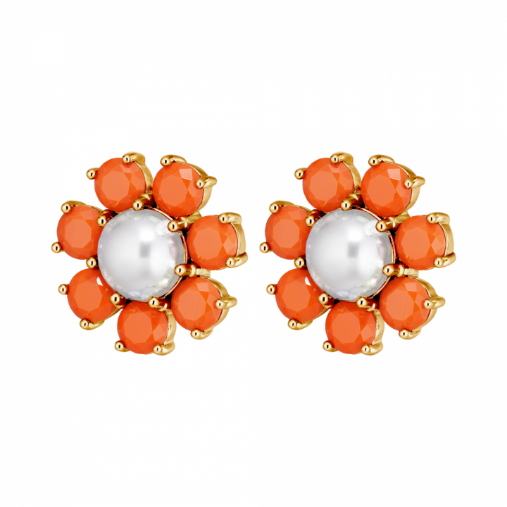 AUBRA SG CORAL / WHITE PEARL Earrings Gold i gruppen Øredobber / Gulløredobber hos SCANDINAVIAN JEWELRY DESIGN (460080)