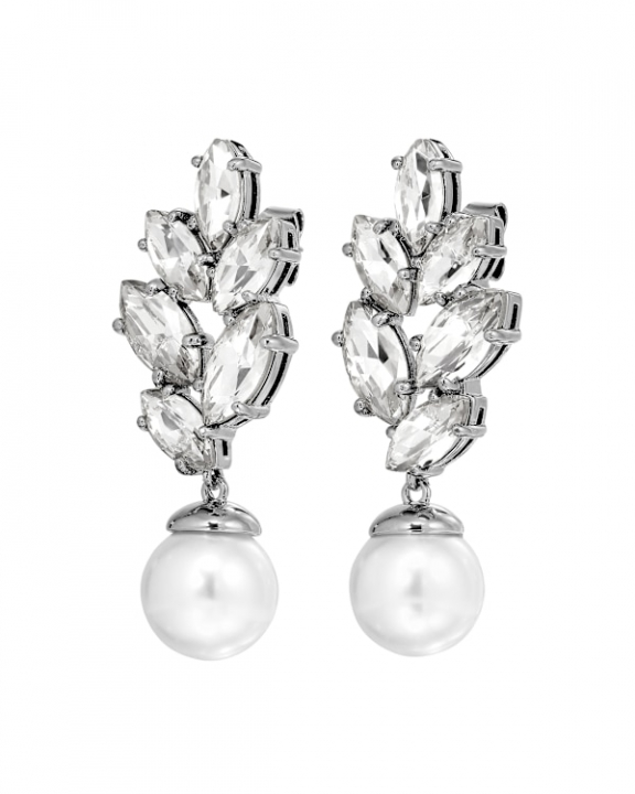 BALETE SS CRYSTAL_WHITE PEARL EARRINGS SILVER i gruppen Øredobber / Perleøredobber hos SCANDINAVIAN JEWELRY DESIGN (470028)