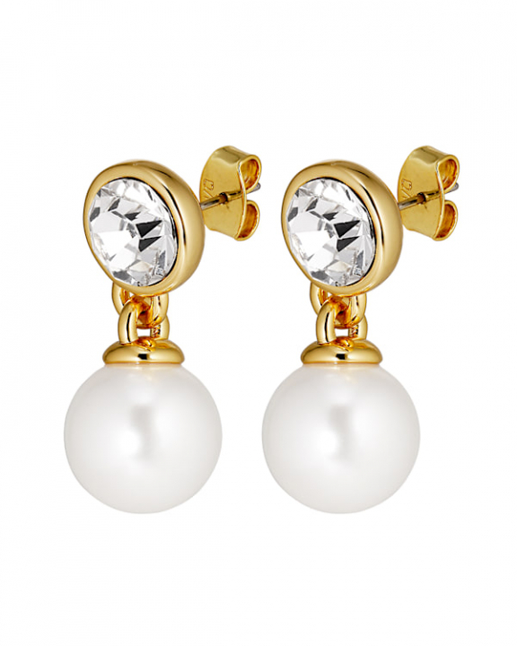 NAOMI SG CRYSTAL / WHITE PEARL EARRINGS GOLD i gruppen Øredobber / Perleøredobber hos SCANDINAVIAN JEWELRY DESIGN (470122)