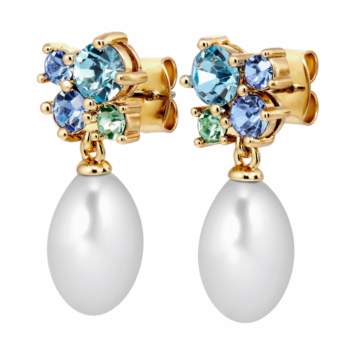 PETUN SG AQUA / WHITE PEARL Earrings Gold i gruppen Øredobber / Perleøredobber hos SCANDINAVIAN JEWELRY DESIGN (480057)
