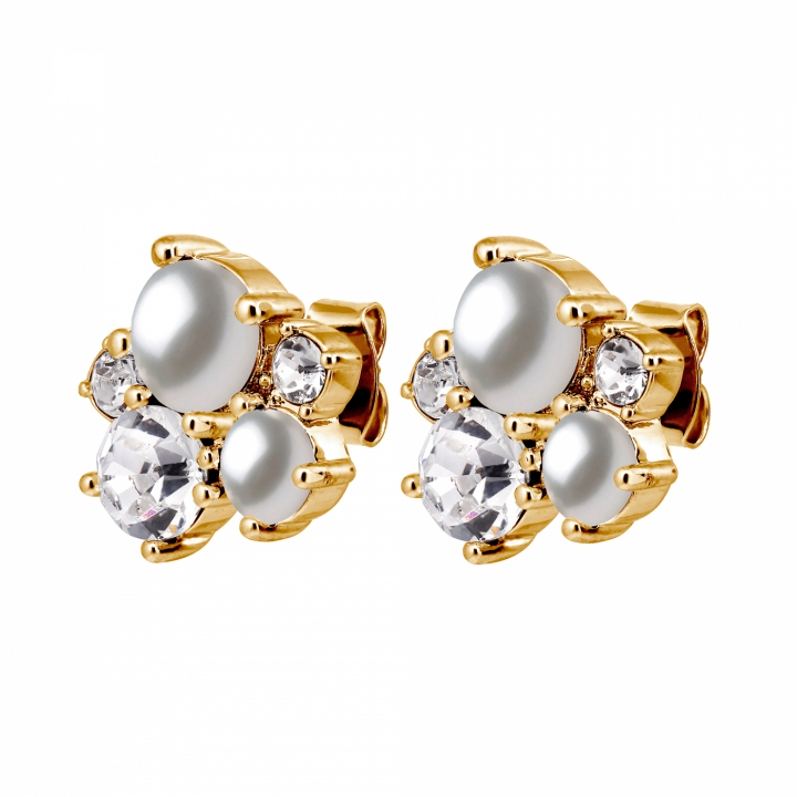 MINNIE SG CRYSTAL / WHITE PEARL Earrings Gold i gruppen Øredobber / Perleøredobber hos SCANDINAVIAN JEWELRY DESIGN (480161)