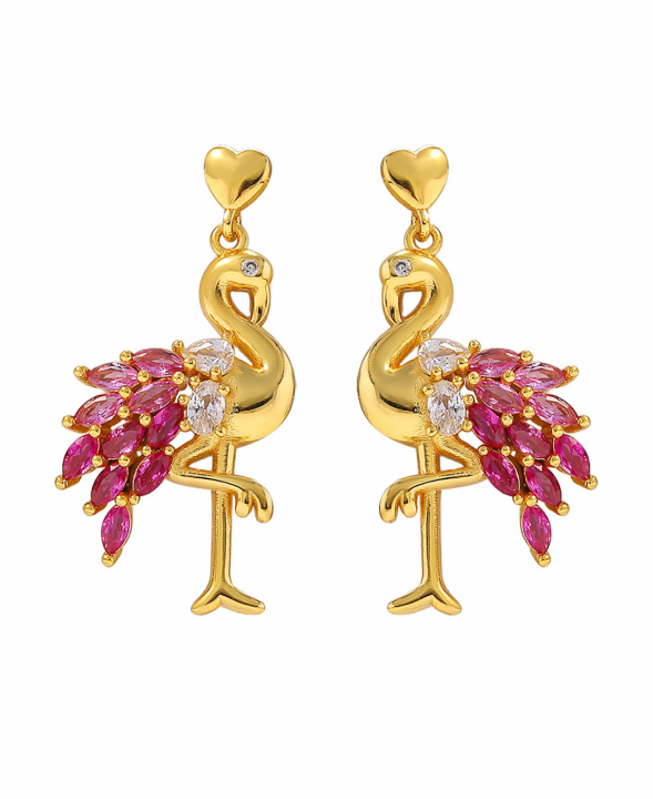 Pink Flamingo Earrings Gold i gruppen Øredobber / Gulløredobber hos SCANDINAVIAN JEWELRY DESIGN (S08508G)