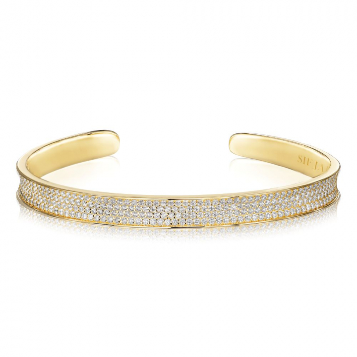 Feline Concavo - 18k Gullpläterad, med vita zirkoner  Armbånd i gruppen Armbånd / Gullarmbånd hos SCANDINAVIAN JEWELRY DESIGN (SJ-BG2392-CZ-YG)