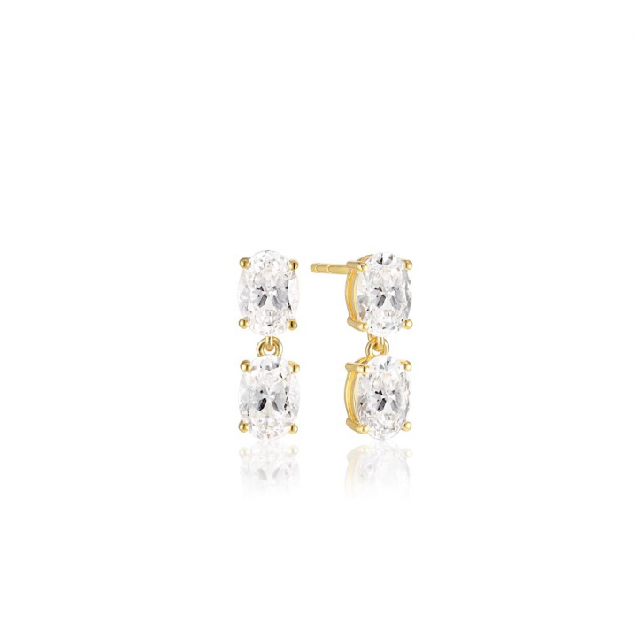 Ellisse Due Piccolo - 18k Gullpläterade, med vita zirkoner Øreringer i gruppen Øredobber / Gulløredobber hos SCANDINAVIAN JEWELRY DESIGN (SJ-E2308-CZ-YG)