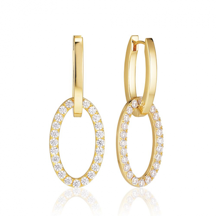 Ellisse Due - 18k Gullpläterade, med vita zirkoner Øreringer i gruppen Øredobber / Gulløredobber hos SCANDINAVIAN JEWELRY DESIGN (SJ-E2310-CZ-YG)