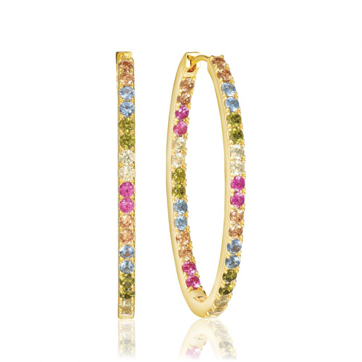 Ellisse Medio - 18k Gullpläterade, med multifärgade zirkoner Øreringer i gruppen Øredobber / Gulløredobber hos SCANDINAVIAN JEWELRY DESIGN (SJ-E2313-XCZ-YG)