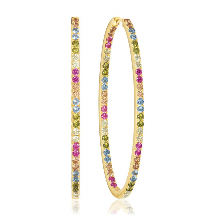 Ellisse Grande - 18k Gullpläterade, med multifärgade zirkoner Øreringer i gruppen Øredobber / Gulløredobber hos SCANDINAVIAN JEWELRY DESIGN (SJ-E2314-XCZ-YG)