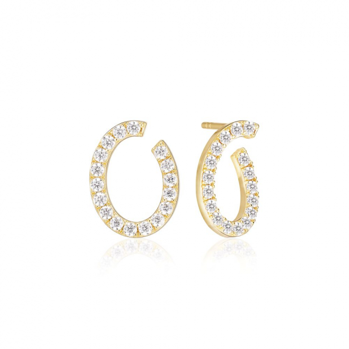 Ellisse Ovale - 18k Gullpläterade, med vita zirkoner Øreringer i gruppen Øredobber / Gulløredobber hos SCANDINAVIAN JEWELRY DESIGN (SJ-E2321-CZ-YG)