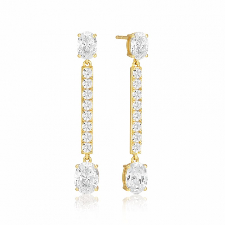 Ellisse Lungo - 18k Gullpläterade, med vita zirkoner Øreringer i gruppen Øredobber / Gulløredobber hos SCANDINAVIAN JEWELRY DESIGN (SJ-E2322-CZ-YG)