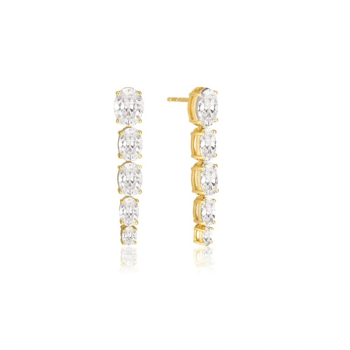 Ellisse Cinque - 18k Gullpläterade, med vita zirkoner Øreringer i gruppen Øredobber hos SCANDINAVIAN JEWELRY DESIGN (SJ-E2323-CZ-YG)