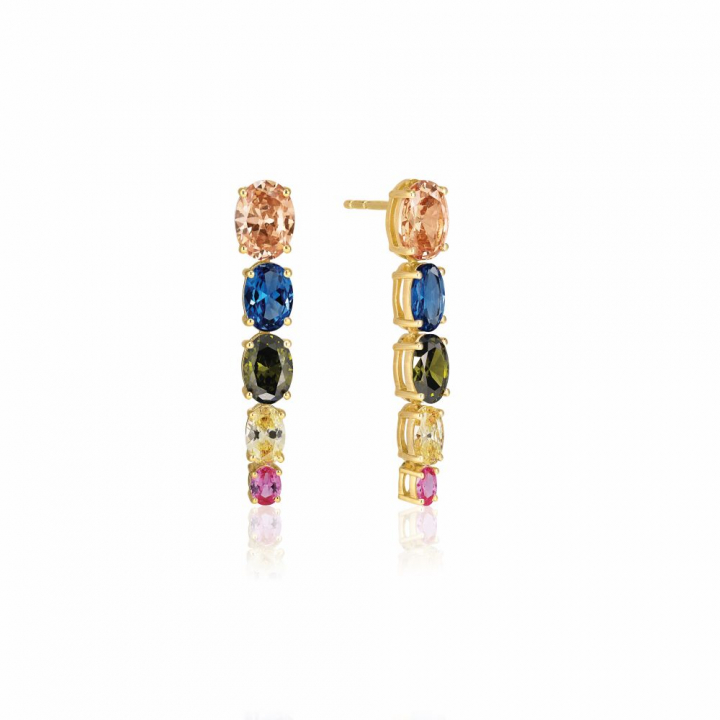 Ellisse Cinque - 18k Gullpläterade, med multifärgade zirkoner Øreringer i gruppen Øredobber / Gulløredobber hos SCANDINAVIAN JEWELRY DESIGN (SJ-E2323-XCZ-YG)
