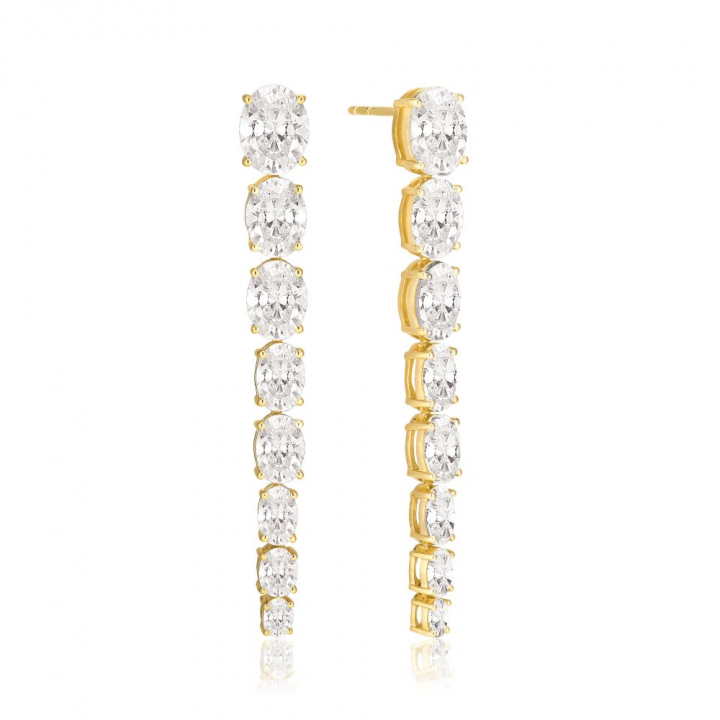 Ellisse Lungo Otto - 18k Gullpläterade, med vita zirkoner Øreringer i gruppen Øredobber / Gulløredobber hos SCANDINAVIAN JEWELRY DESIGN (SJ-E2324-CZ-YG)