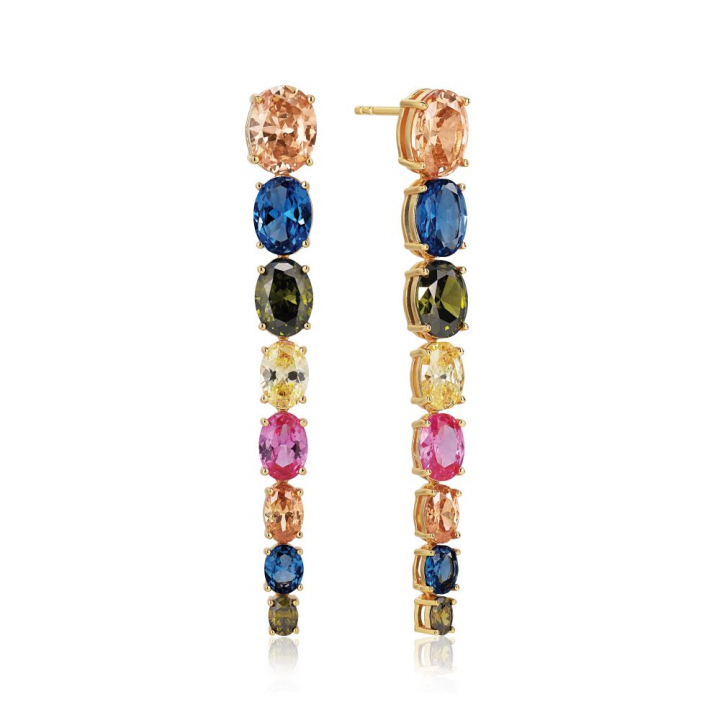 Ellisse Lungo Otto - 18k Gullpläterade, med multifärgade zirkoner Øreringer i gruppen Øredobber / Gulløredobber hos SCANDINAVIAN JEWELRY DESIGN (SJ-E2324-XCZ-YG)