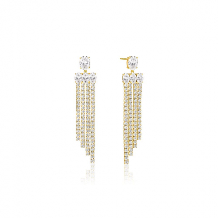 Ellisse Lungo Piccolo - 18k Gullpläterade, med vita zirkoner Øreringer i gruppen Øredobber / Gulløredobber hos SCANDINAVIAN JEWELRY DESIGN (SJ-E2327-CZ-YG)