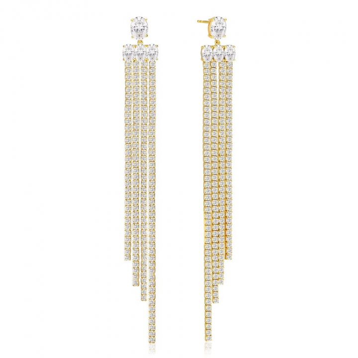 Ellisse Lungo Grande - 18k Gullpläterade, med vita zirkoner Øreringer i gruppen Øredobber / Gulløredobber hos SCANDINAVIAN JEWELRY DESIGN (SJ-E2328-CZ-YG)