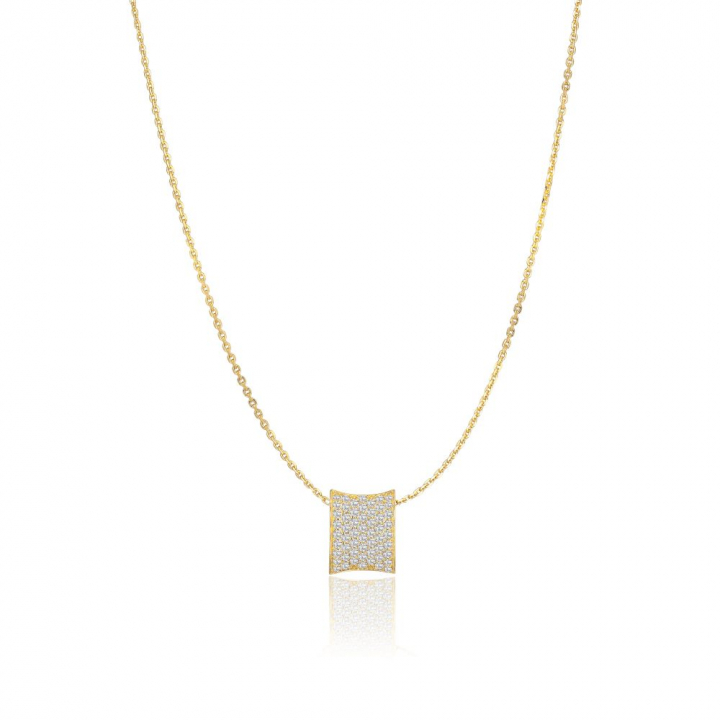 Feline Concavo - 18k Gullpläterad, med vita zirkoner Halskjede i gruppen Halskjede / Gullkjede hos SCANDINAVIAN JEWELRY DESIGN (SJ-P2391-CZ-YG)