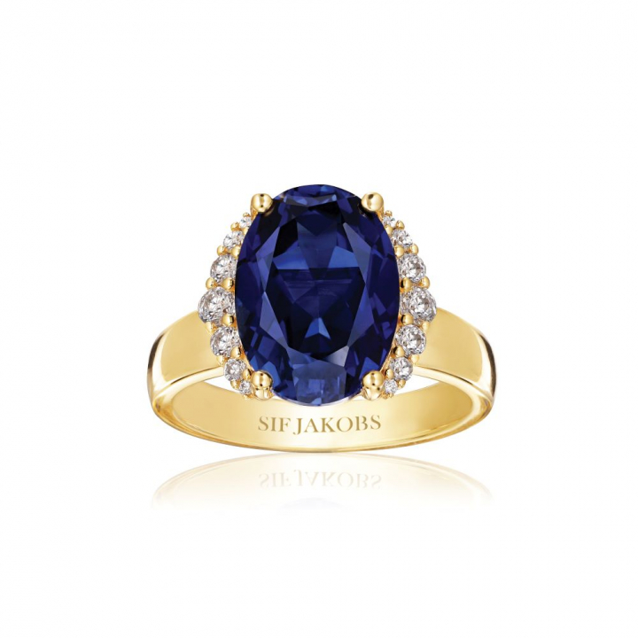 Ellisse Grande - 18k Gullpläterade, med blåa zirkoner Ring  i gruppen Ringer / Gullringer hos SCANDINAVIAN JEWELRY DESIGN (SJ-R2342-BLCZ-YG)