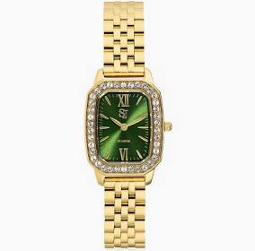 LUCIANA WATCH GOLD/GREEN i gruppen Tilbehør / Klokker hos SCANDINAVIAN JEWELRY DESIGN (SJ-W2743-CZ-YG)