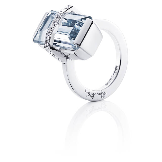 Bend Over - Aquamarine Ring Hvitt gull