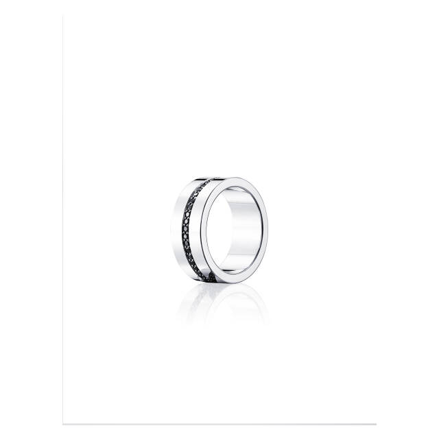 Wide & Black Stars Ring Hvitt gull