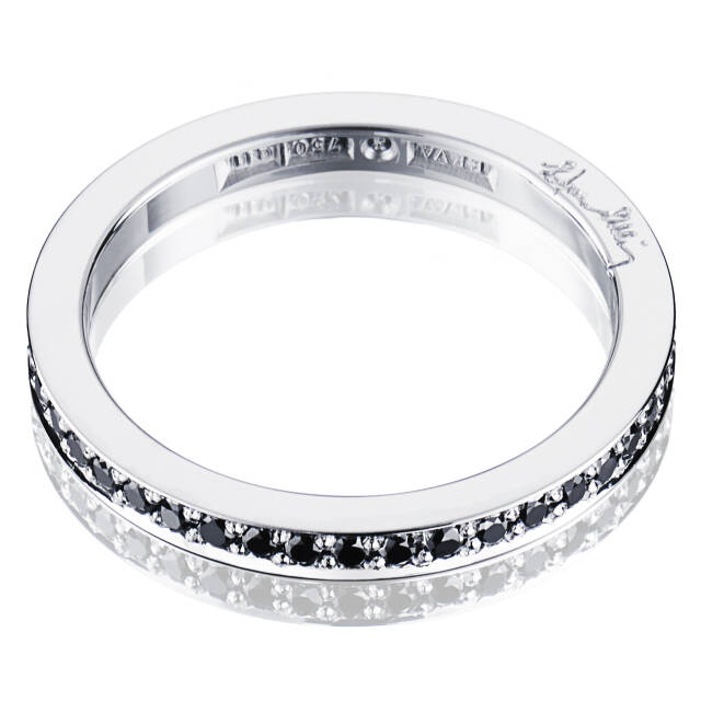 Stars & Signature In Black Thin Ring Hvitt gull