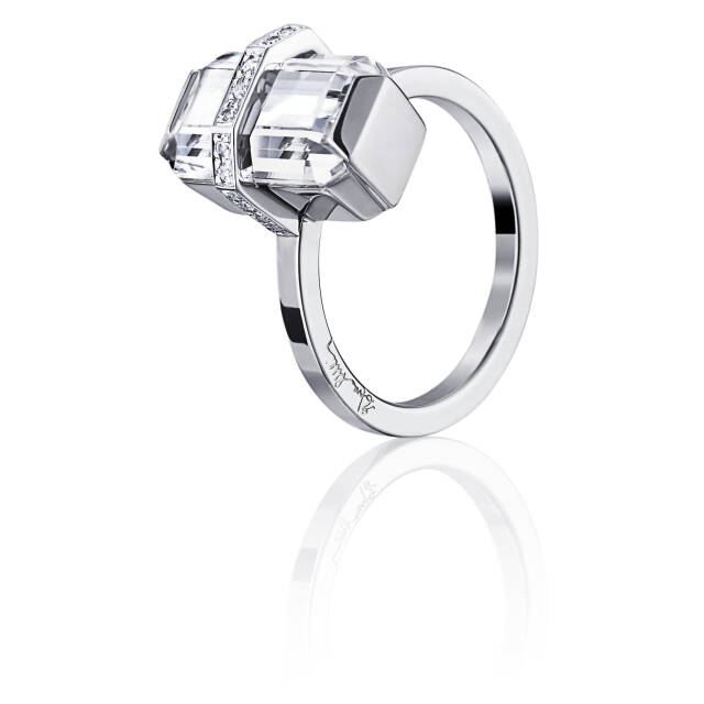 Little Bend Over - Crystal Quartz Ring Hvitt gull