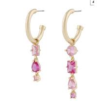 Ellie oval pendant ear Gold mix fuchsia