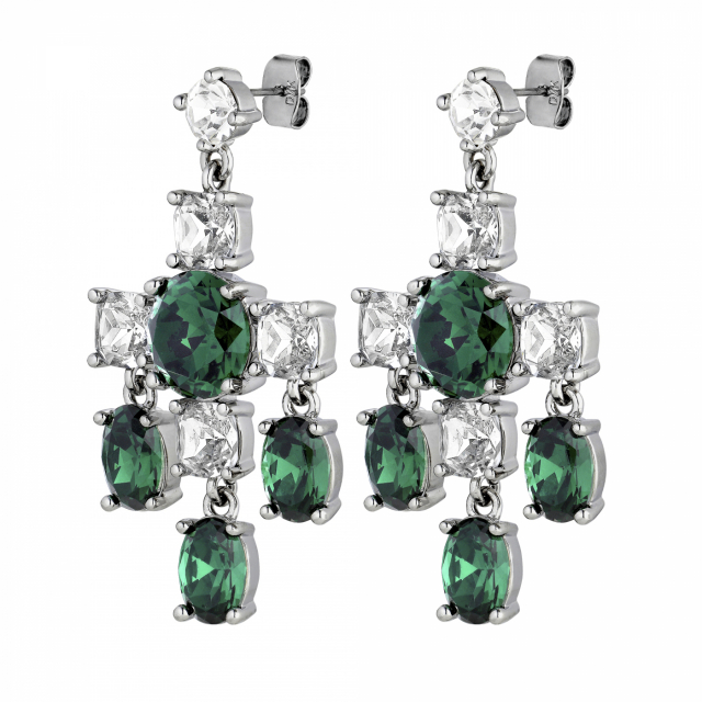 LEONORA Sølv EMERALD GREEN / CRYSTAL Øreringer