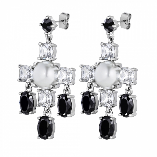 LEONORA Sølv CRYSTAL / BLACK Øreringer