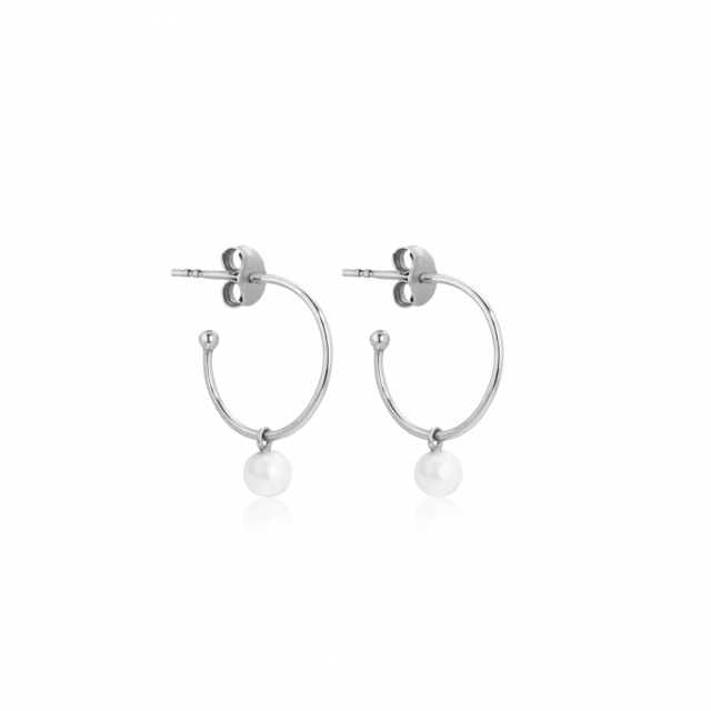Pearl Mini Hoops Øreringer (Sølv)