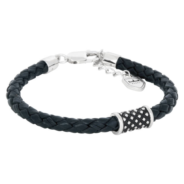 Sølv/läderArmbånd svart. Oxiderad Sølvhylsa. 19,5+3cm