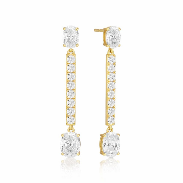 Ellisse Lungo - 18k Gullpläterade, med vita zirkoner Øreringer