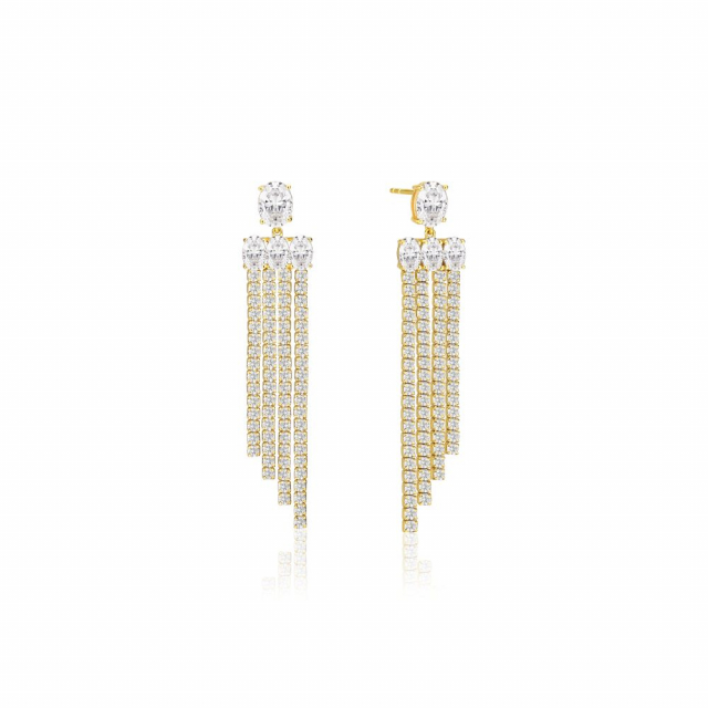 Ellisse Lungo Piccolo - 18k Gullpläterade, med vita zirkoner Øreringer