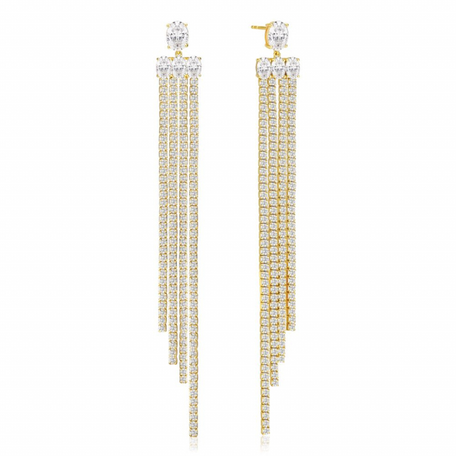 Ellisse Lungo Grande - 18k Gullpläterade, med vita zirkoner Øreringer