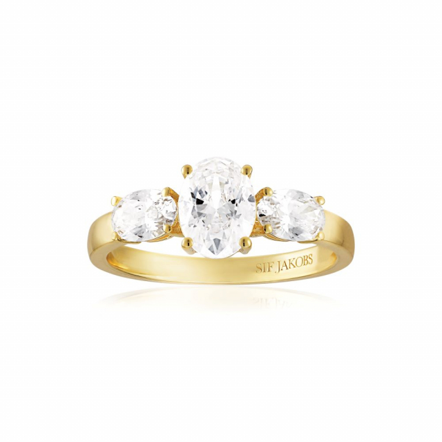 Ellisse Tre - 18k Gullpläterad, med vita zirkoner Ring