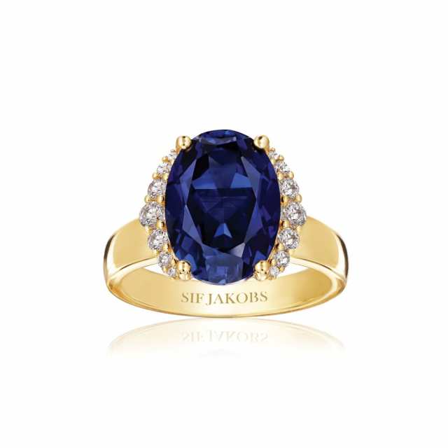 Ellisse Grande - 18k Gullpläterade, med blåa zirkoner Ring