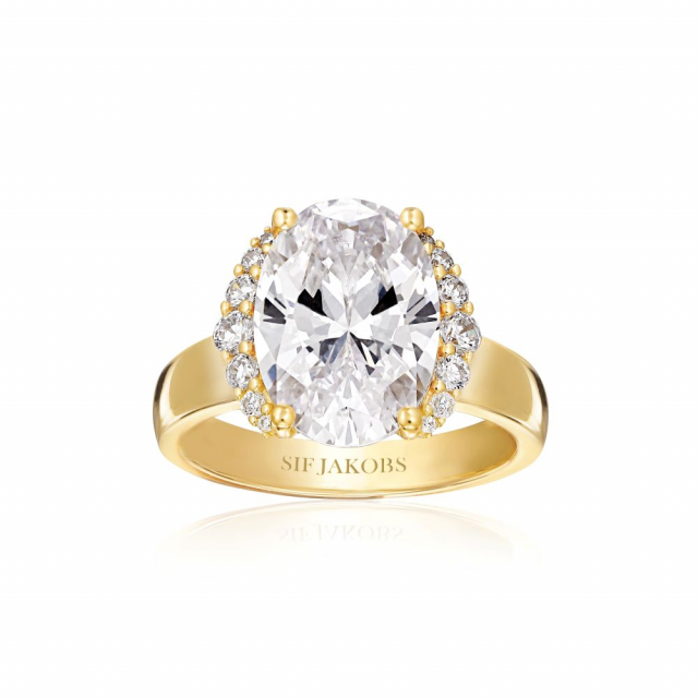 Ellisse Grande - 18k Gullpläterad, med vita zirkoner Ring