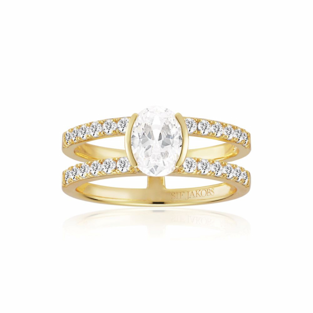 Ellisse Carezza Piccolo - 18k Gullpläterad, med vita zirkoner Ring