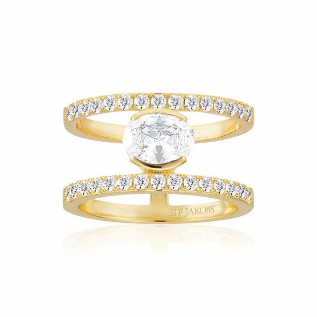 Ellisse Carezza Grande - 18k Gullpläterad, med vita zirkoner Ring