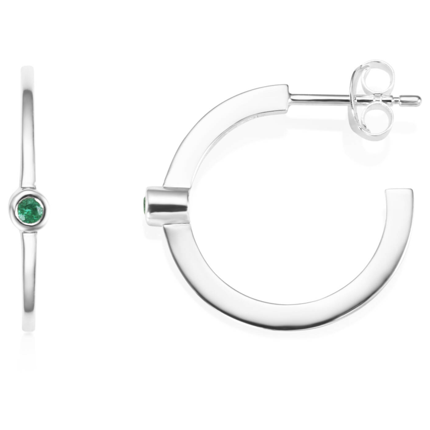 Micro Blink Hoops - Green Emerald Øreringer Sølv