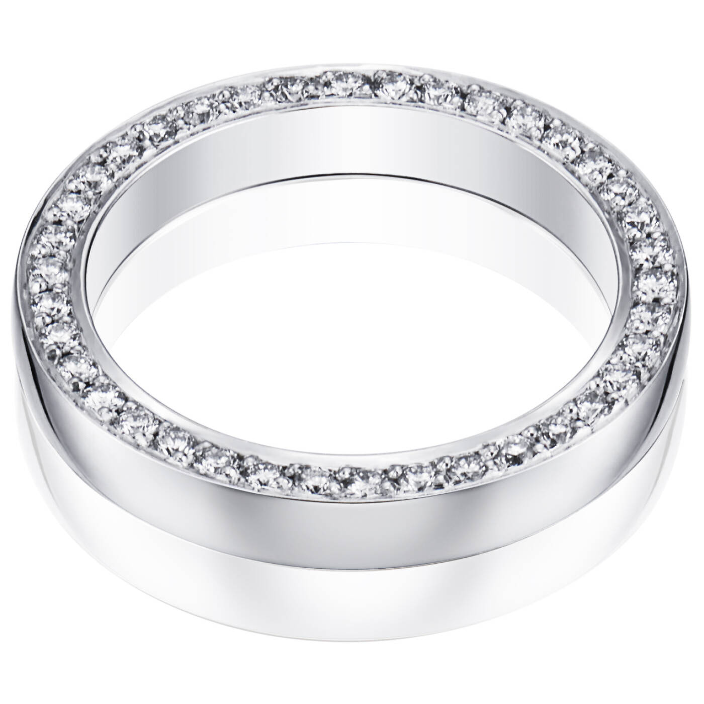 Half Round & Stars On Side Ring Hvitt gull