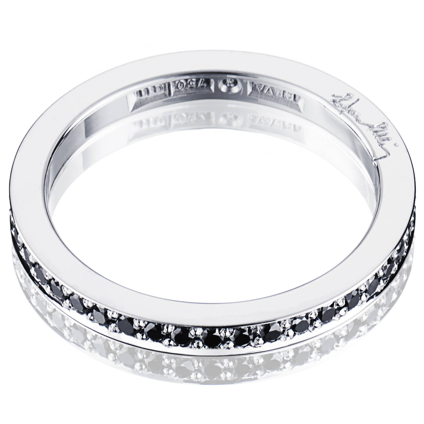 Stars & Signature In Black Thin Ring Hvitt gull